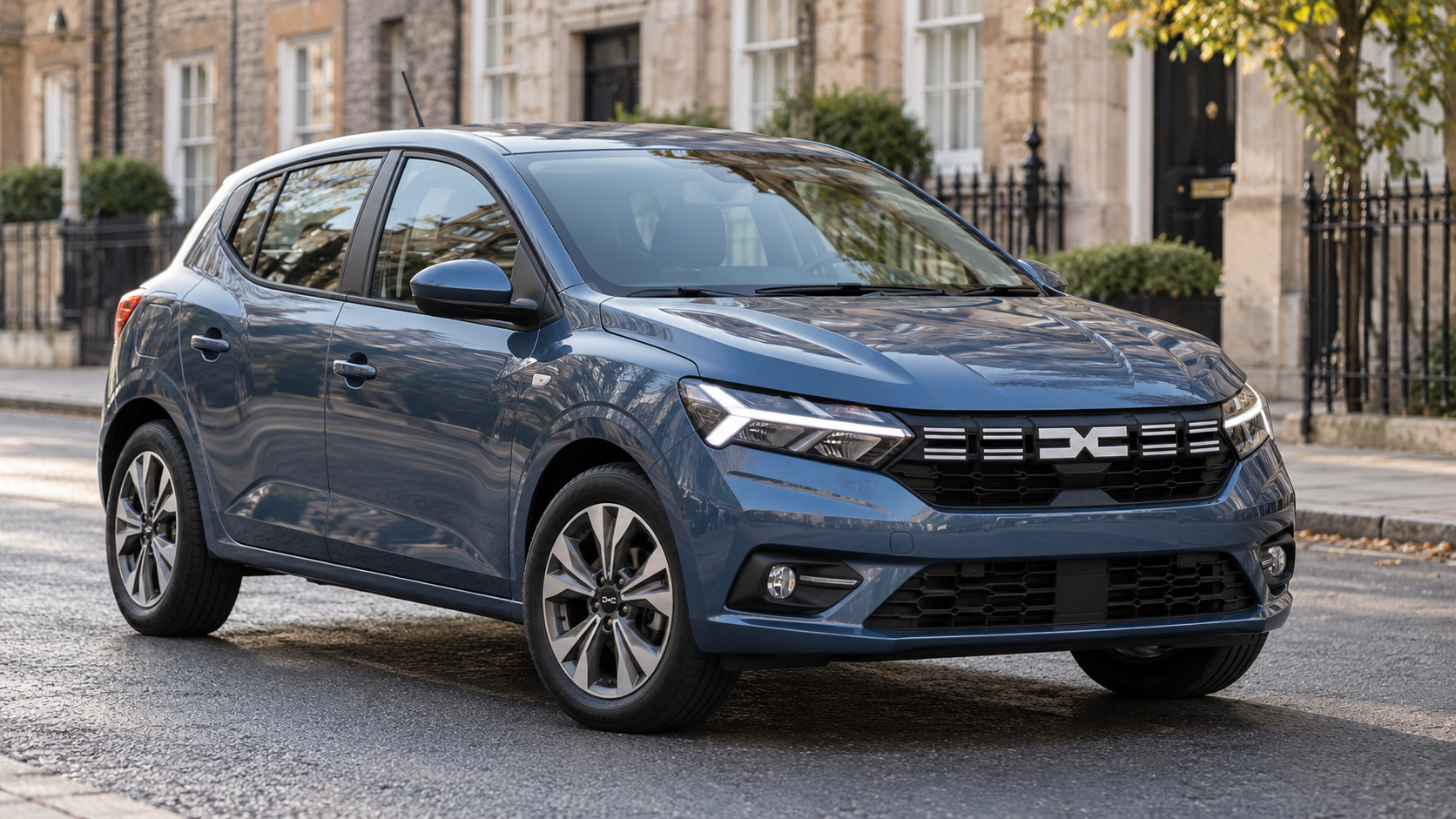 Slate Blue Dacia Sandero on City Street