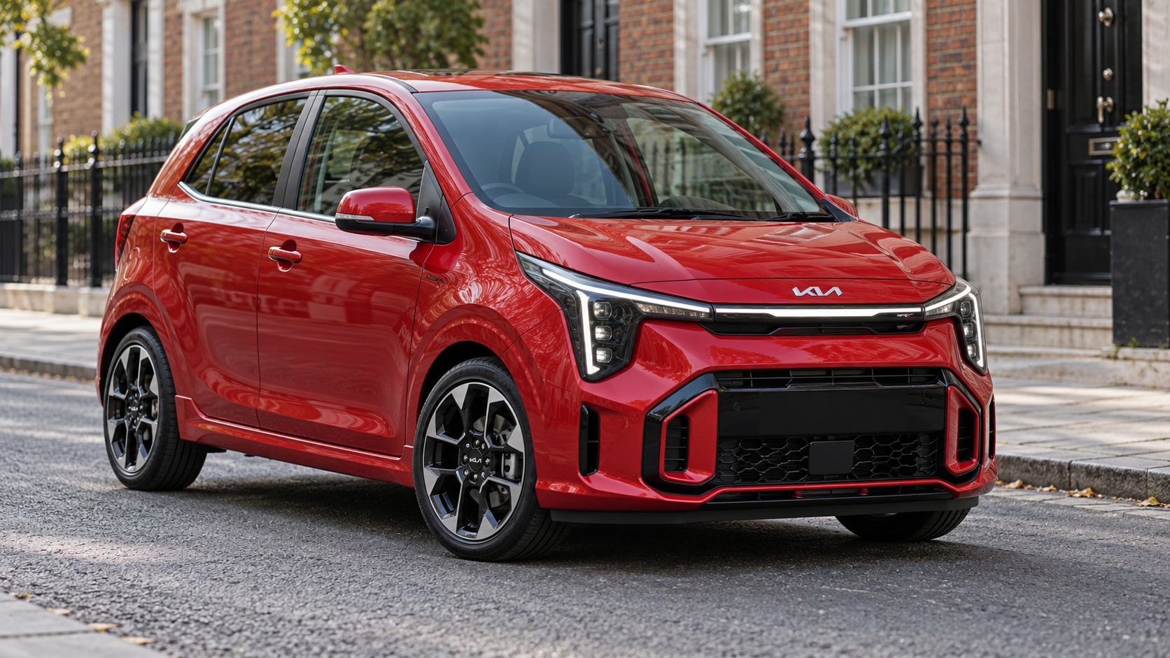Sporty red Kia Picanto in the city