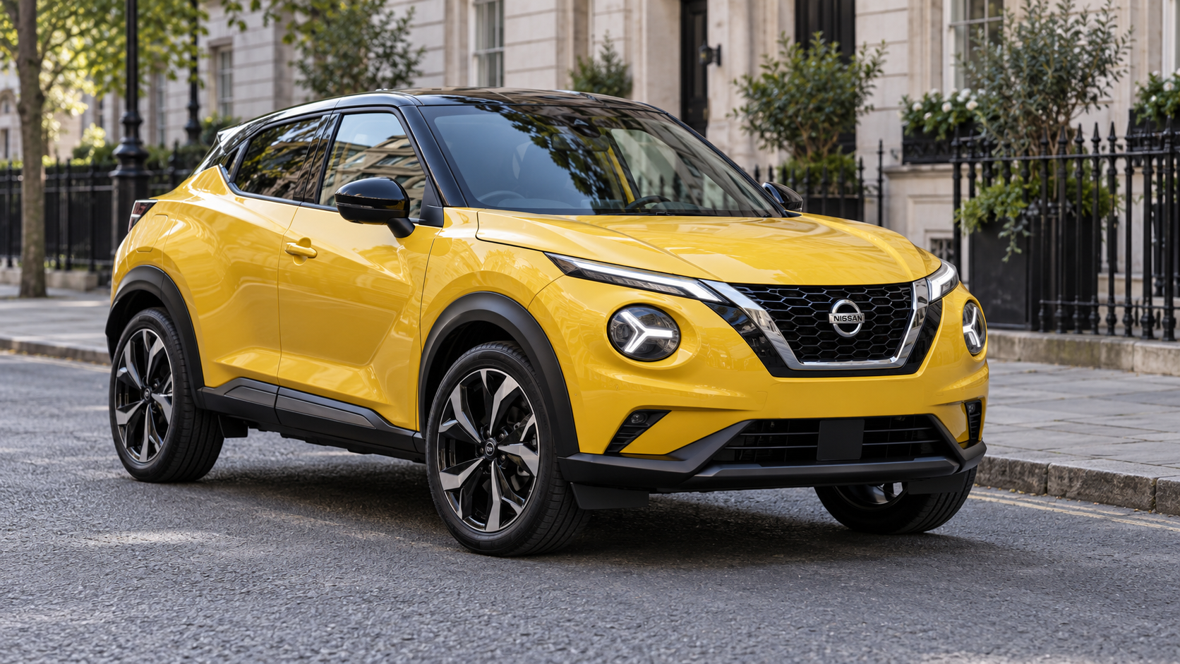 Yellow Nissan Juke on City Street (1)